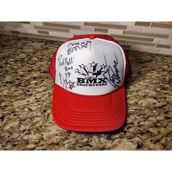 Rare Vintage Red & White Meshback BMX Trickstars Snapback Hat Autographed Auto - Picture 11 of 11